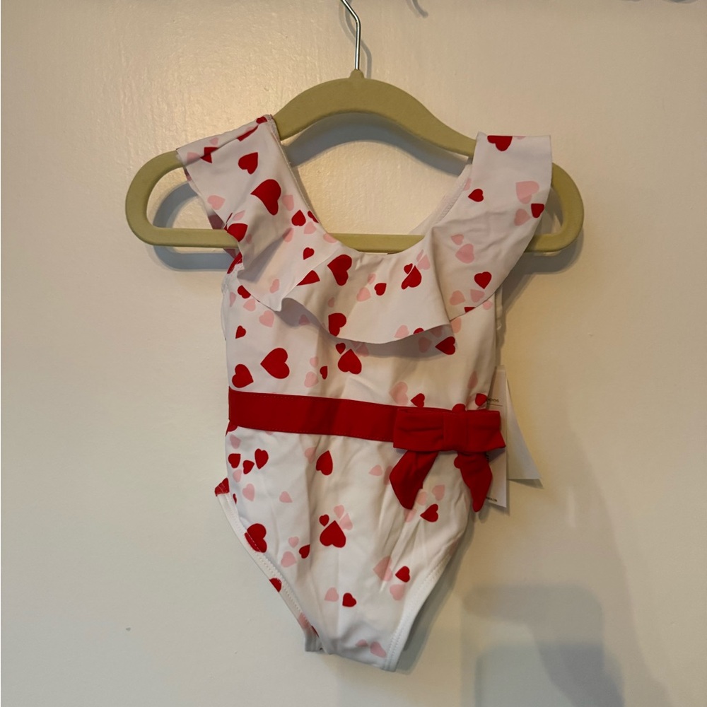 Janie & Jack Heart Print Ruffled Swimsuit NWT